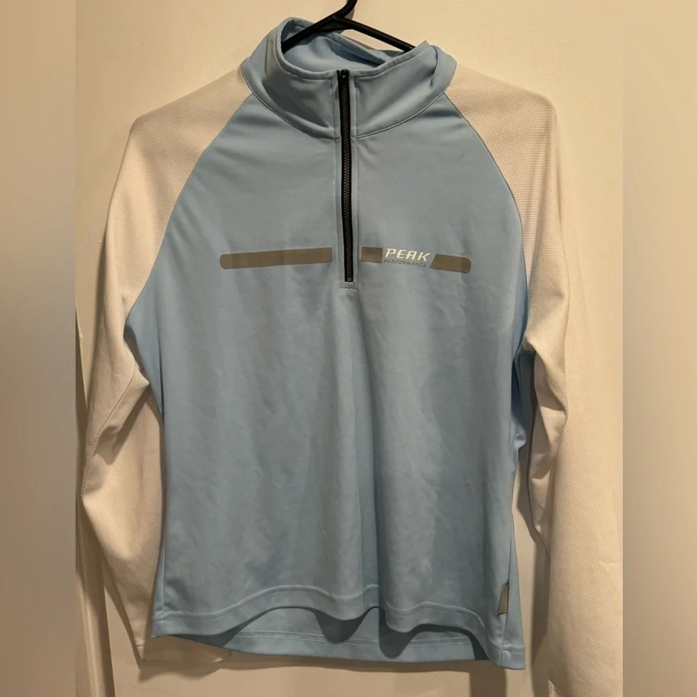 Peak Performance in motion long sleeve polo blue white stretch golf cycling L